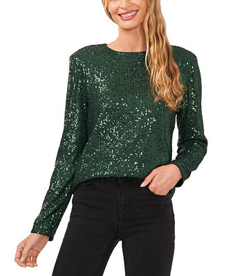 CeCe Women's Long Sleeve Crew Neck Sequin Blouse - Macy's | Macy's