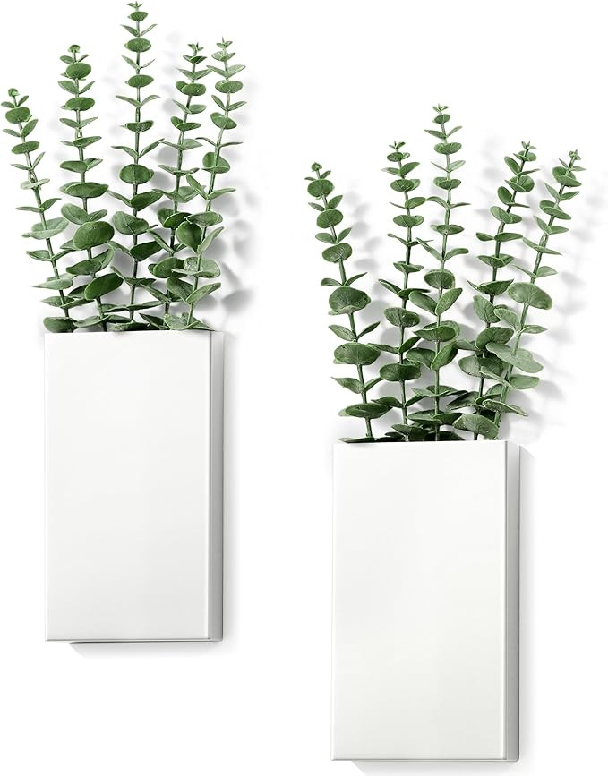 2 Pack Metal Wall Planter Vases Decor with Artificial Eucalyptus, Modern Farmhouse Rustic Hanging... | Amazon (US)