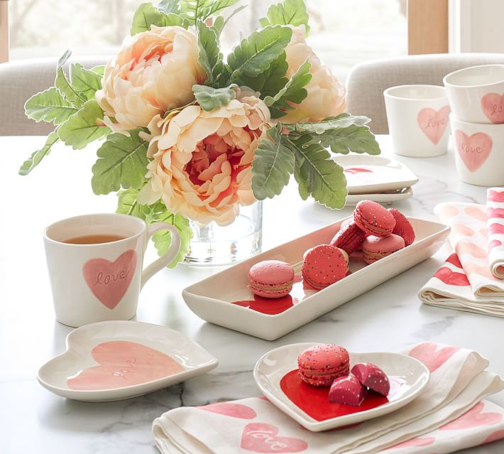 Watercolor Heart Stoneware Cookie Serving Platter | Pottery Barn (US)