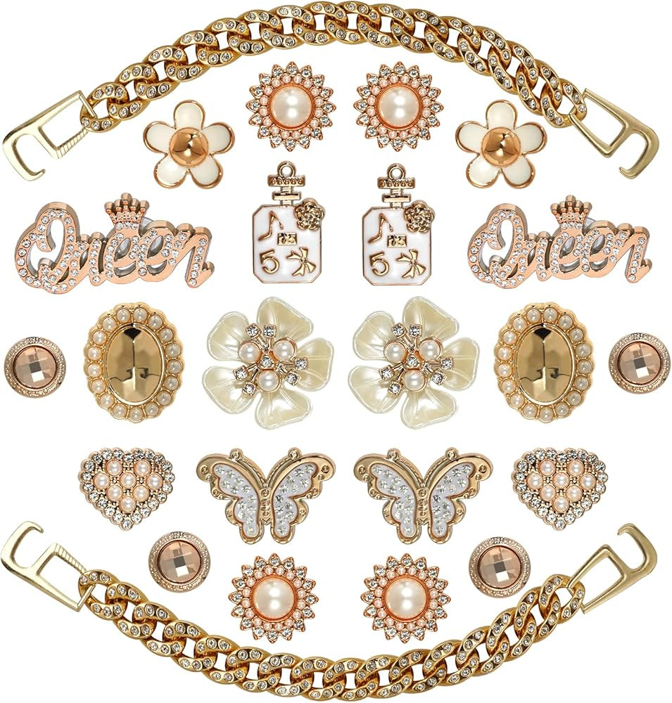 Bling Shoe Charms for Girls and Women, Girly Gold Shoe Charms for Clog Sandals, 24 PCS Glitter Pe... | Amazon (US)