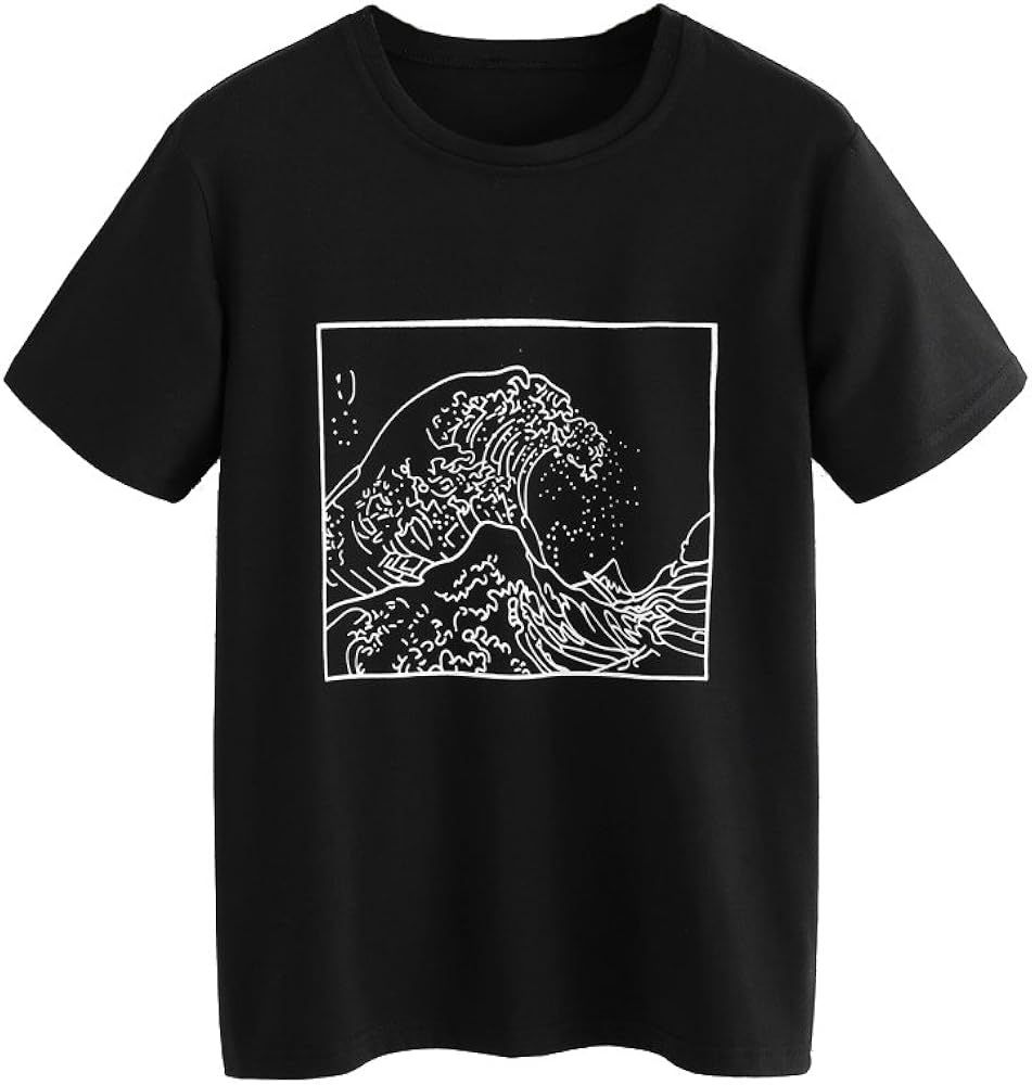 Women's Short Sleeve Top Casual The Great Wave Off Kanagawa Graphic Print Tee Shirt | Amazon (US)