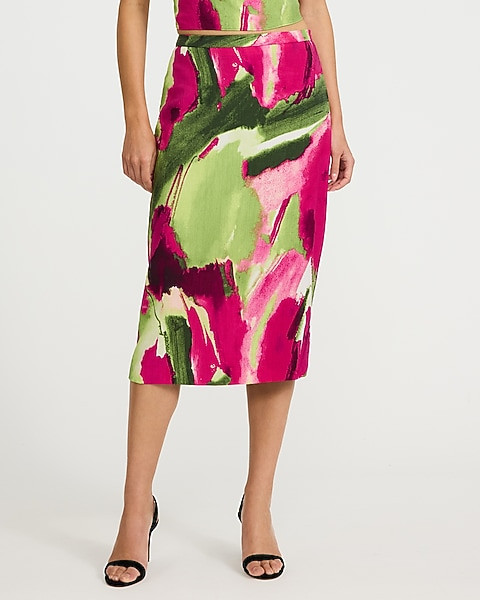 Textured Printed High Waisted Midi Skirt | Express