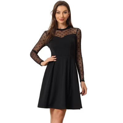 INSPIRE CHIC Women's Mesh See-Through Heart Sheer Sleeve Skater Party Dress Black-Polka Dots Medium | Target