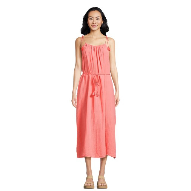 Time and Tru Women's Tie Shoulder Midi Dress, Sizes XS-XXXL | Walmart (US)