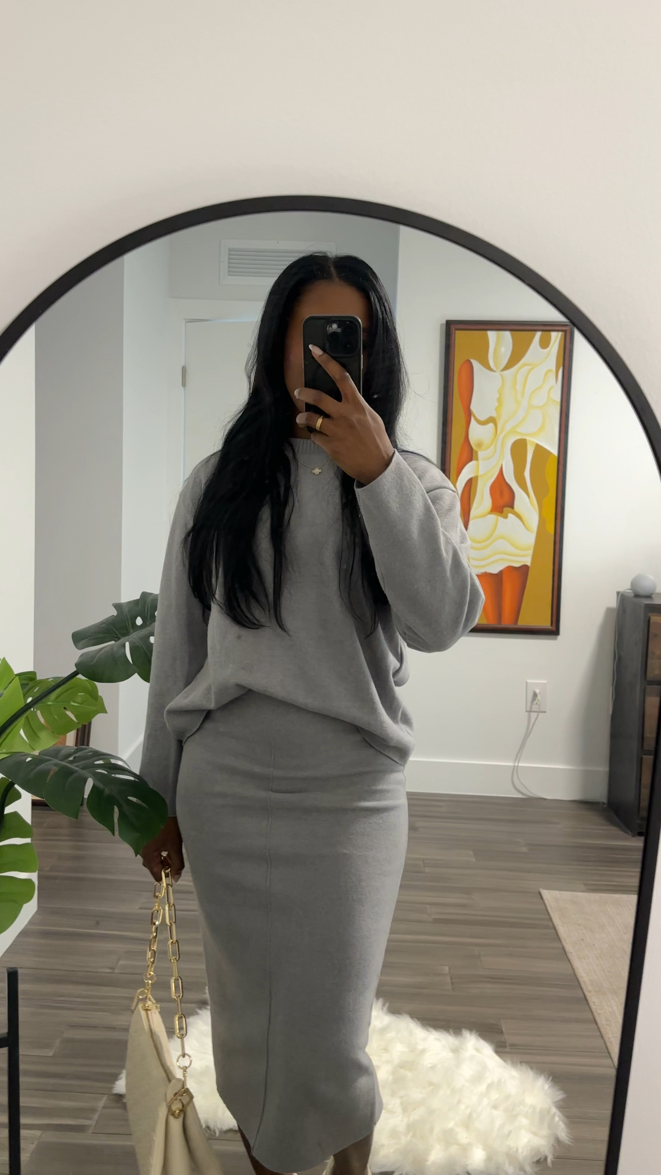 Grey sweater skirt set with white sneakers and cream LV coussin purse 

#LTKVideo #LTKworkwear #LTKstyletip