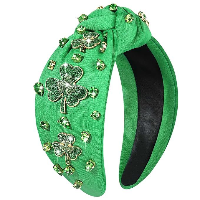 mokkia St.Patrick's Day Headband for Women Green Shamrock Headband Crystal Rhinestone Jeweled Kno... | Amazon (US)