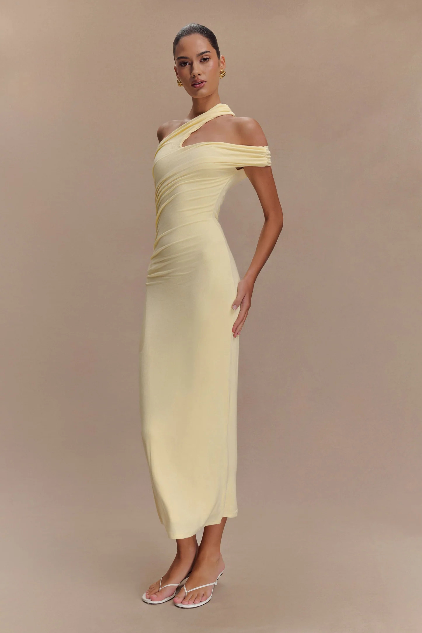 Anastasia One Shoulder Modal Midi Dress - Pale Lemon | MESHKI US