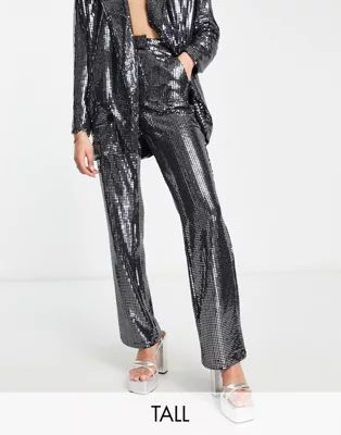 4th & Reckless Tall sequin tailored pants in silver - part of a set | ASOS (Global)