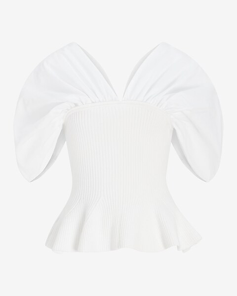 Draped Shoulder Ribbed Peplum Sweater | Express