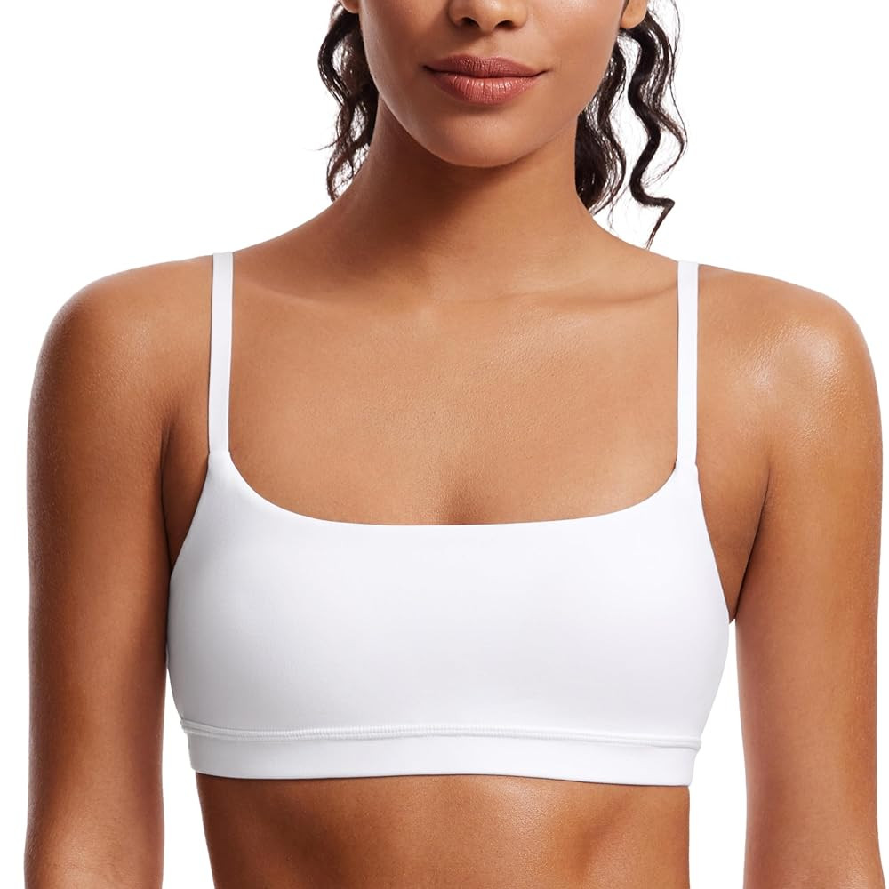 CRZ YOGA Womens Butterluxe Adjustable Spaghetti Strap Sports Bra - Scoop Neck Wireless Padded Yog... | Amazon (US)
