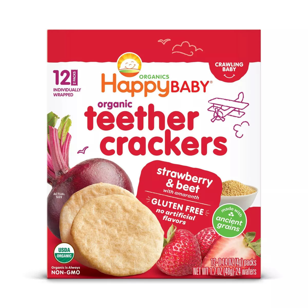 HappyBaby Strawberry & Beet Organic Teether Crackers - 12ct/0.14oz Each | Target