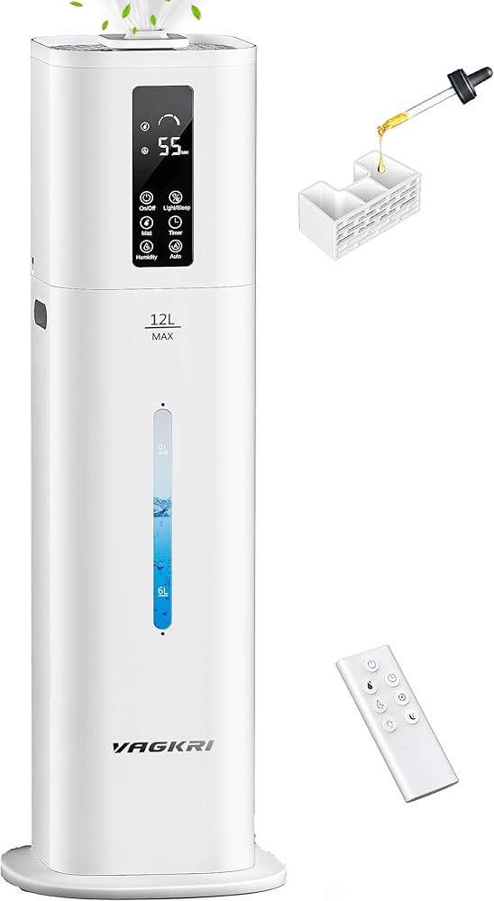 VAGKRI 12L Large Room Humidifier, 120H Long Lasting Cool Mist, 3 Mist Levels, Auto Humidity Adjus... | Amazon (US)