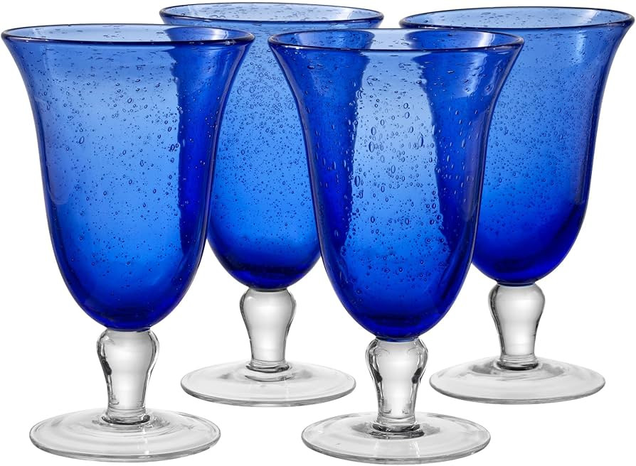 Artland 18oz Footed Iced Tea Glass, Set of 4 | Iris Seeded Design, Cobalt Blue | Cocktail Glass f... | Amazon (US)