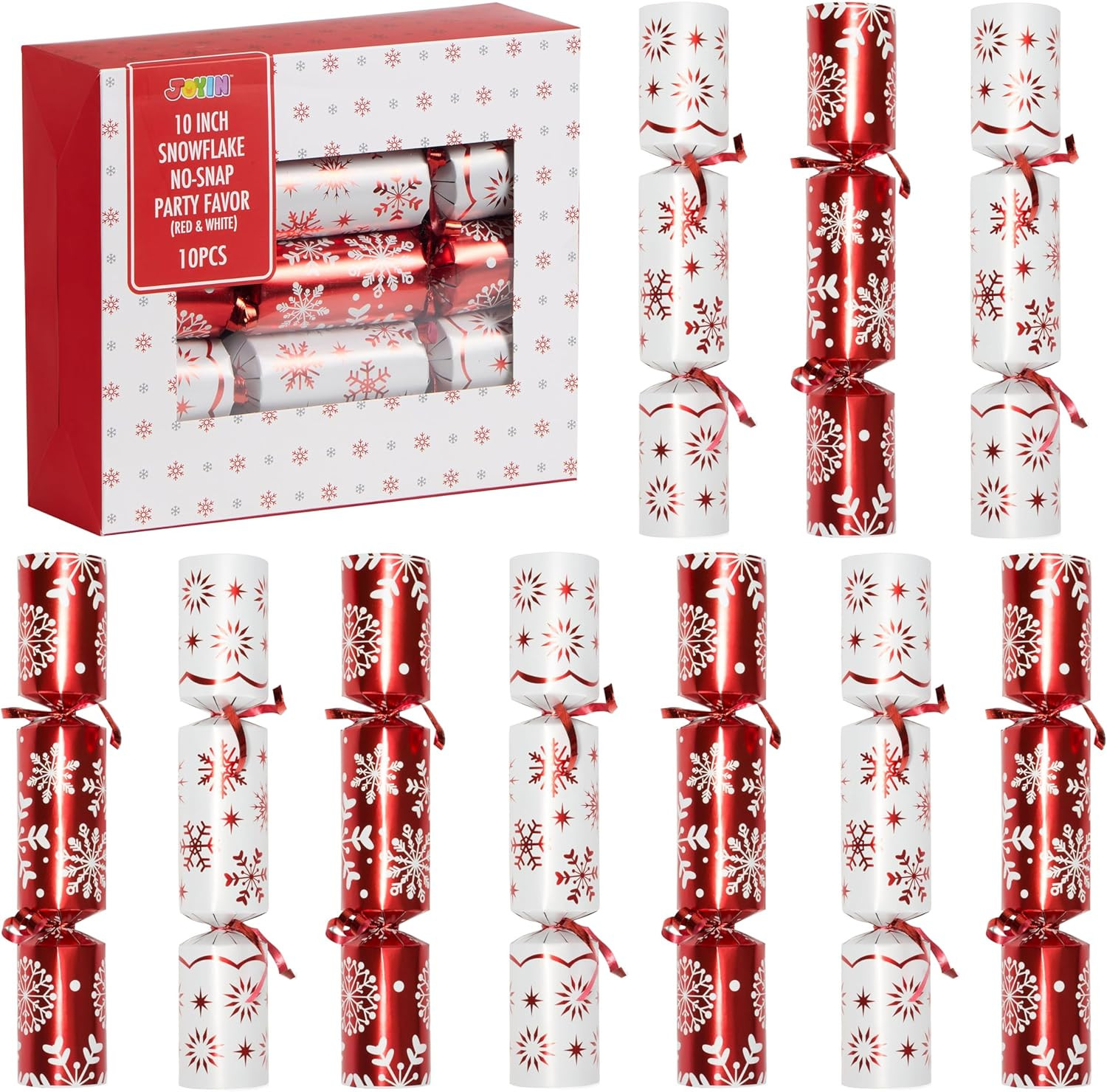 JOYIN 10 Pack Christmas No Snap Party Table Favor with Red & White Snowflake Design, with Party H... | Amazon (US)