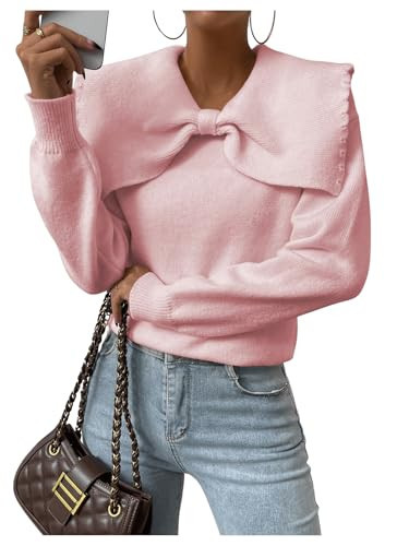 GORGLITTER Women's Bow Sweater Long Sleeve Collar Knitted Pullover Top Pink Small | Amazon (US)