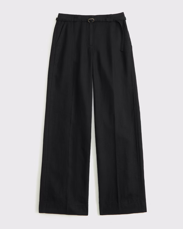 Low Rise Belted Premium Linen Wide Leg Pant | Abercrombie & Fitch (US)