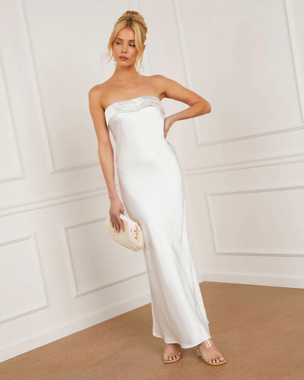 Lovely Affair Satin Strapless Maxi Dress | VICI Collection