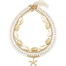 GIGB PBDK Layered Boho Shell Beaded Necklaces for Women Bohemia Adjustable Beach Surfer Starfish ... | Amazon (US)