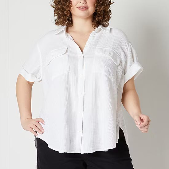new!a.n.a Plus Womens Short Sleeve Regular Fit Button-Down Shirt | JCPenney
