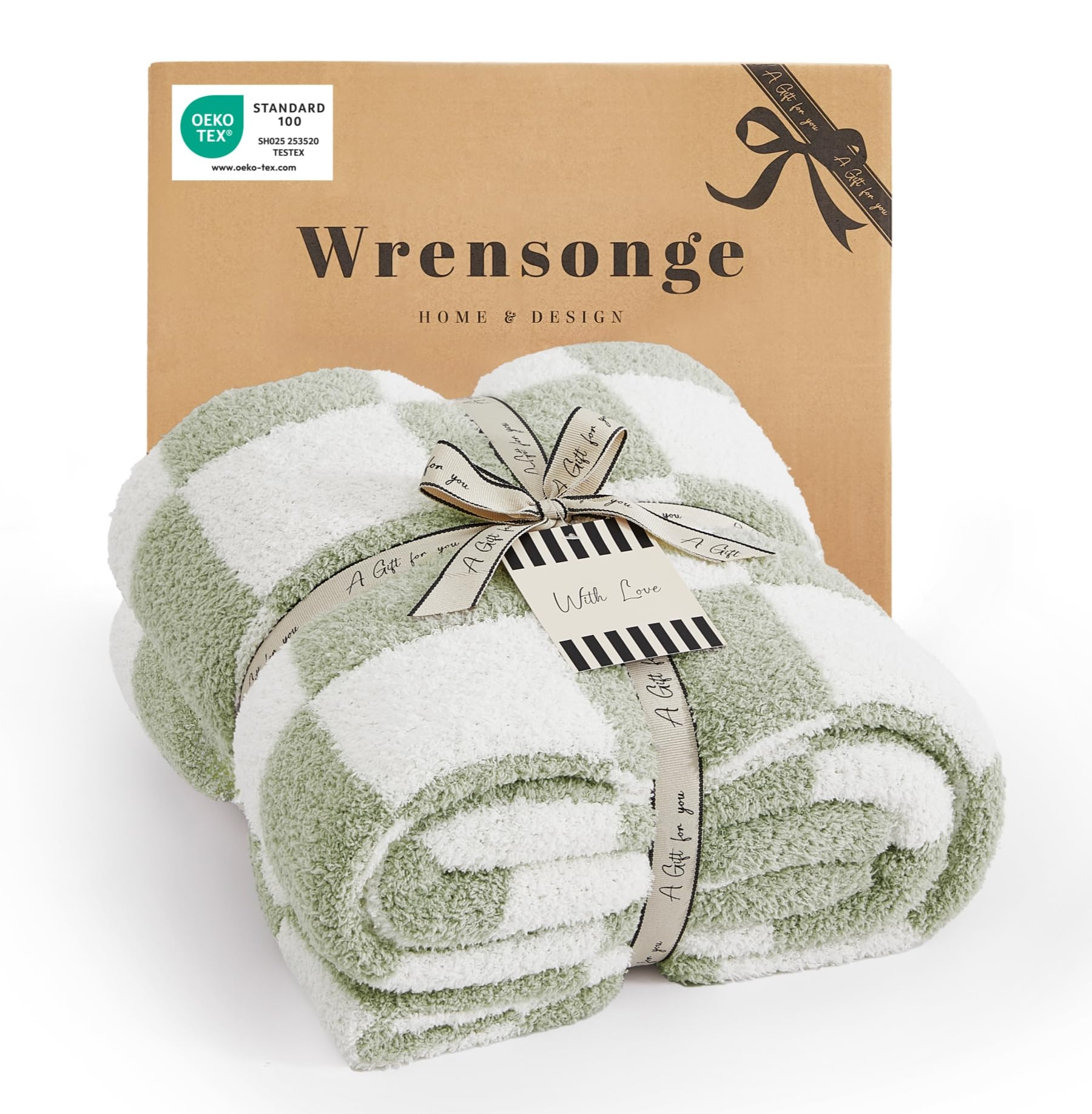 WRENSONGE Checkered Throw Blanket, Sage Green Soft Cozy Fluffy Hand Made Throw Blankets for Couch, Sofa, Chair, Bed, Camping, Picnic, Travel Lightweight Bed Blankets for Women Mothers Birthday Gifts | Amazon (US)