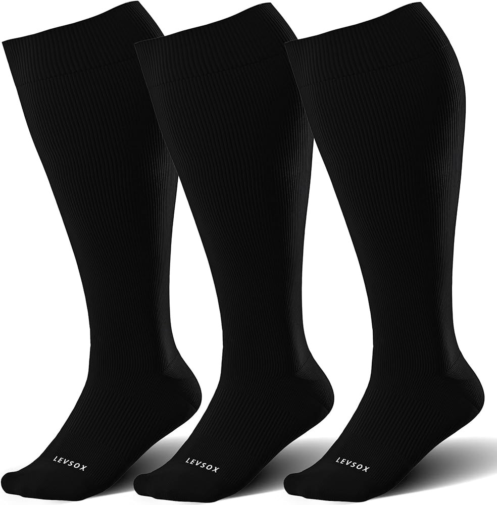 LEVSOX Wide Calf Compression Socks for Women&Men Plus Size 15-20mmHg Knee High Large Support Stoc... | Amazon (US)