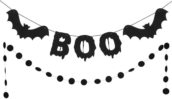 Black Glittery Boo Garland and Black Glittery Circle Dots Garland- Halloween Party Decorations,Ba... | Amazon (US)