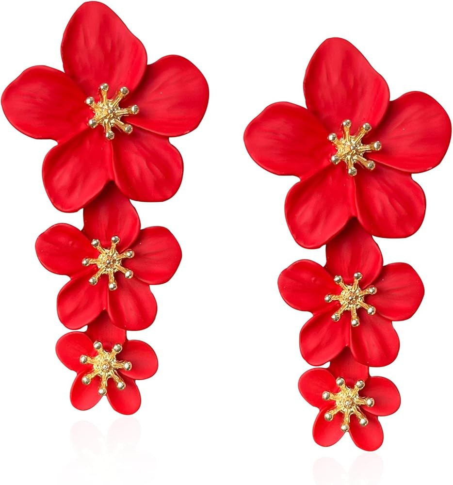 Three Layer Flower Earrings for Women Boho Statement Flower Earrings Bohemian Flower Dangle Earri... | Amazon (US)