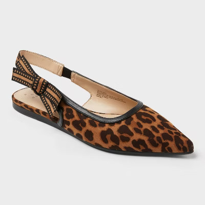 Women's London Sling Back Flats - A New Day™ Brown 8.5: Slip-On Tuxedo Style, Cushioned Insole, Pointed Toe, Textured Outsole | Target