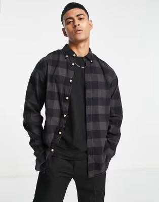 Selected Homme buffalo check flannel shirt in dark grey | ASOS (Global)