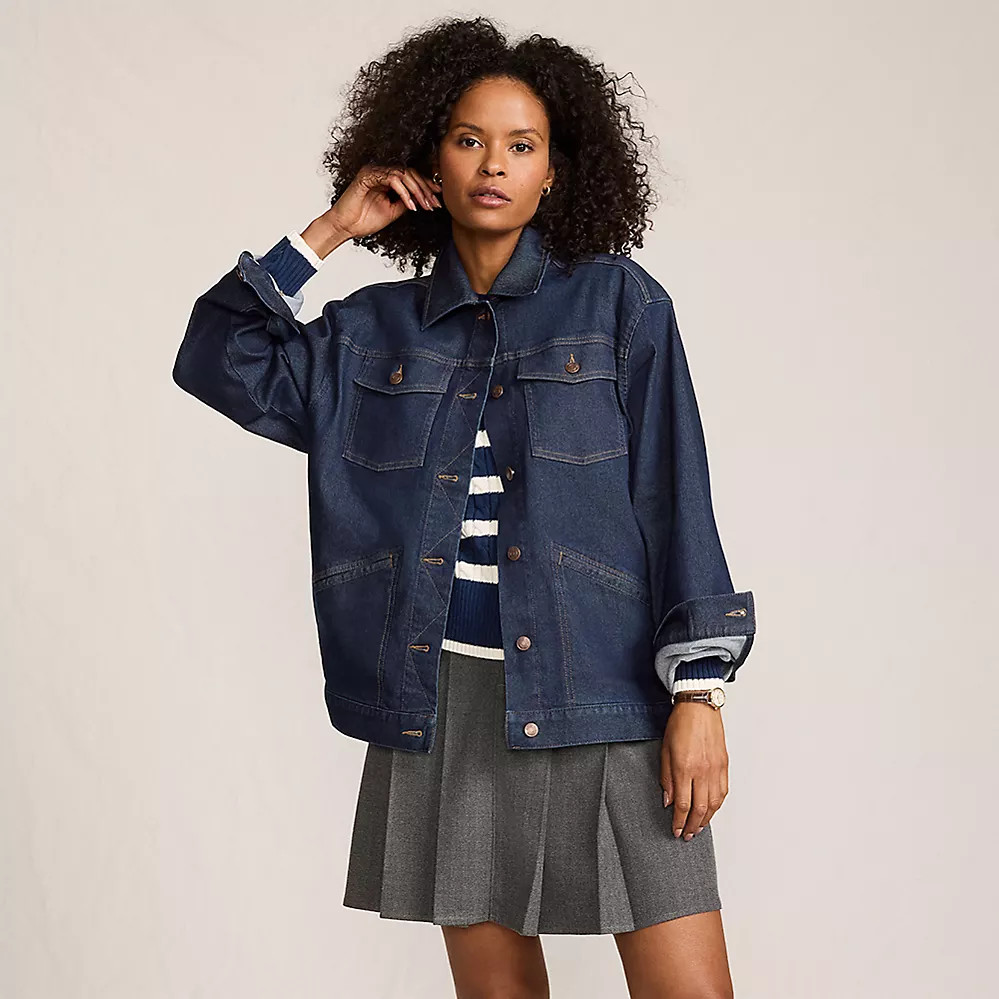 Women's Oversized Denim Trucker Jacket | Lands' End (US)