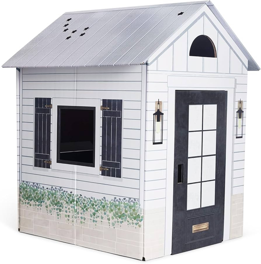 Modern Farmhouse Kids Playhouse Indoor, White with Black Trim, Foldable with Decorative Details | Amazon (US)