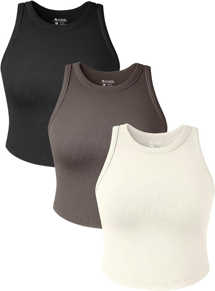 OQQ Women's 3 Piece Shirts Crew Neck Sleeveless Basic Stretch Yoga Crop Tops Camis | Amazon (CA)
