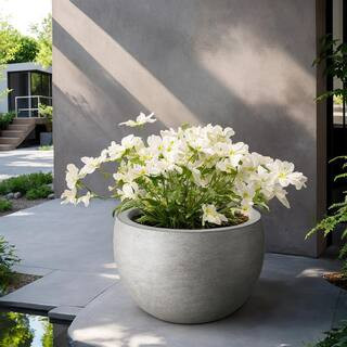 19 in. Large Light Gray Concrete Round  Planter / Pot with Drainage Holes | The Home Depot