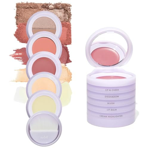 Subtl Staks 5-in-1 Travel Makeup Kit by Subtl Beauty - Eyeshadow Duo, Powder Blush, Cream Highlighter, Lip and Cheek, Lip Balm - Free Travel Mirror and Brush - Stackable Makeup for Travel | Amazon (US)