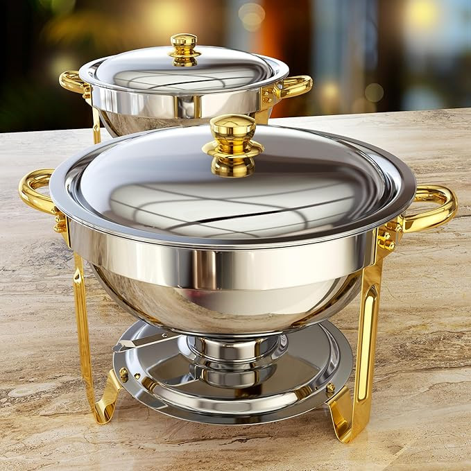 Chafing Dishes for Buffet 2 Pack, 5QT Round Chafing Dish Buffet Set [Elegant Gold and Silver Colo... | Amazon (US)