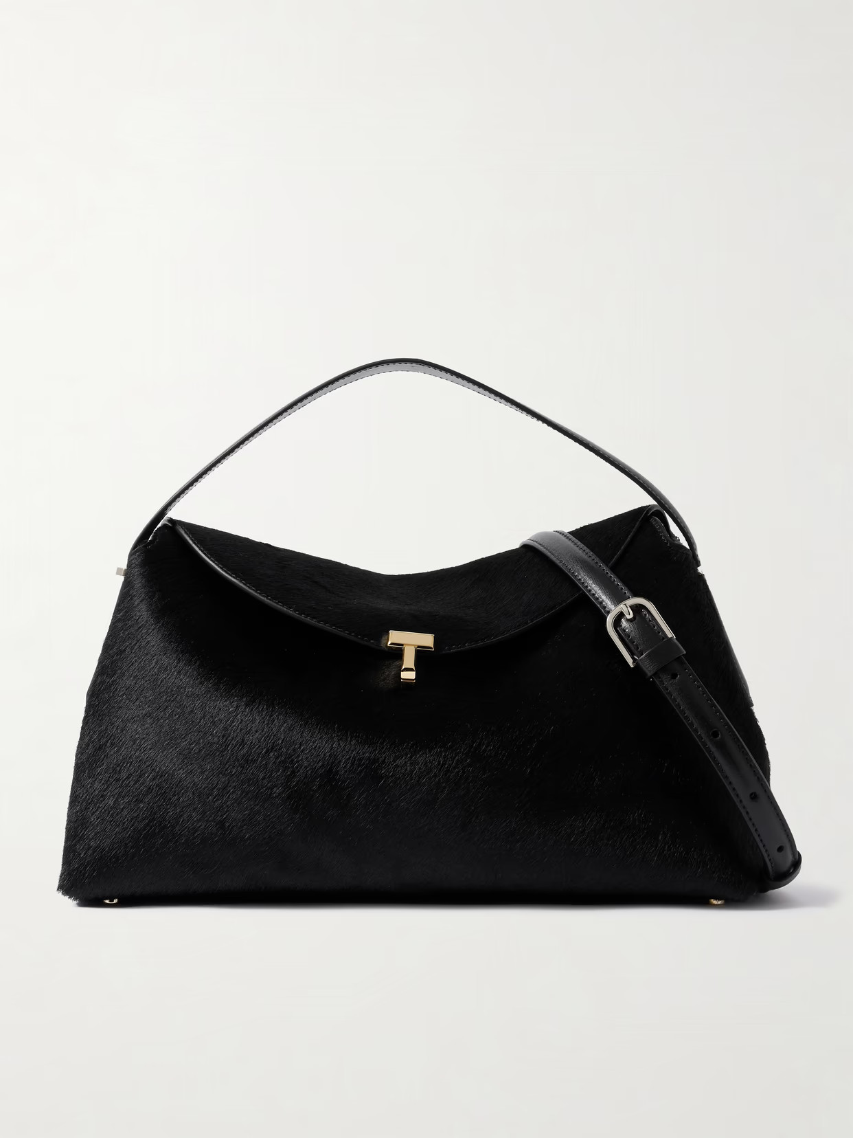 TOTEME - T-lock Leather-trimmed Pony Hair Shoulder Bag - Black | NET-A-PORTER (US)