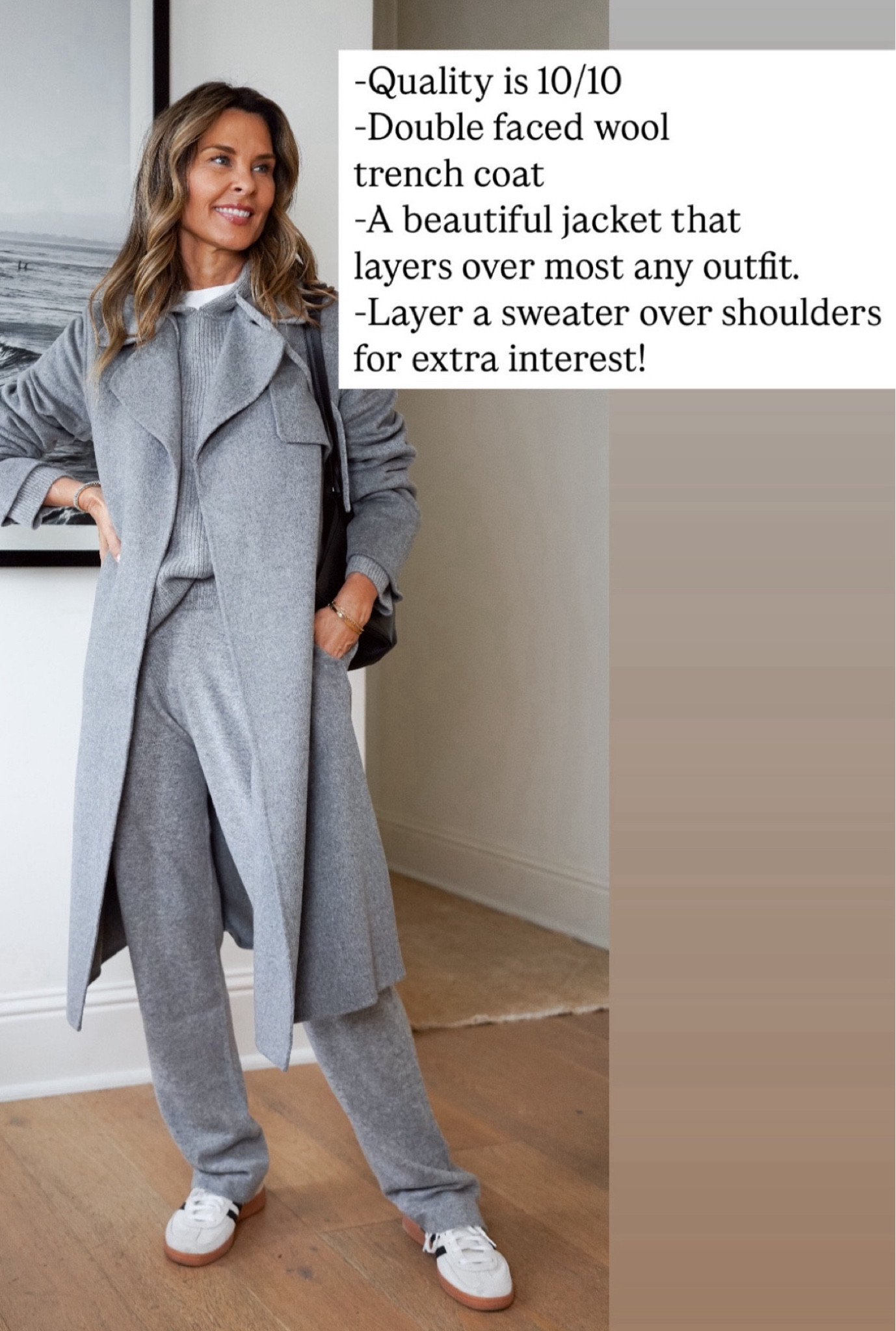 -Love the quality and fit of Quince. This trench coat has a soft touch with a structured fit. A favorite now! 
Sz S, I like a roomy fit. TTS

Beautiful gifts for her. 

-Gray cashmere pants sz XS, Hoodie sz S

@onequince #quincepartner

#LTKGiftGuide #LTKOver40 #LTKStyleTip