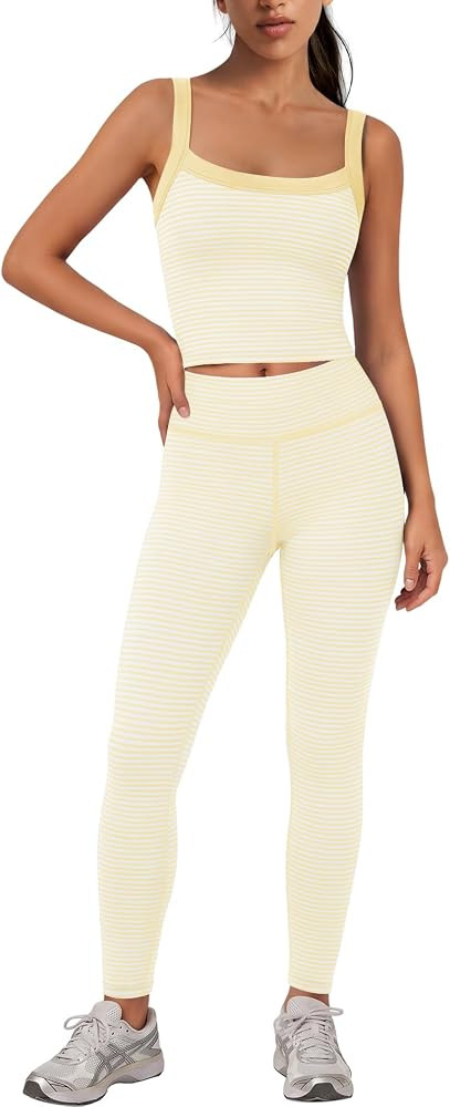 Panadila Womens Striped Workout Set Yoga Set Tank and Leggings     Spaghetti Strap Tank Top with ... | Amazon (US)