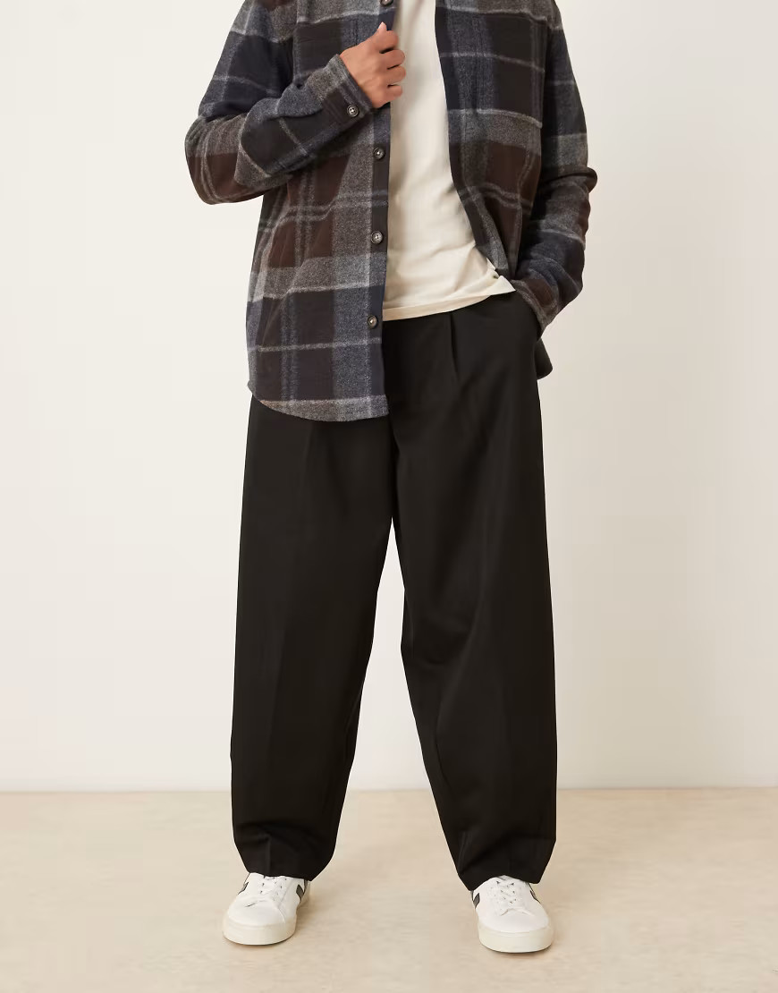 ASOS DESIGN smart pleated barrel leg trousers in black | ASOS (Global)