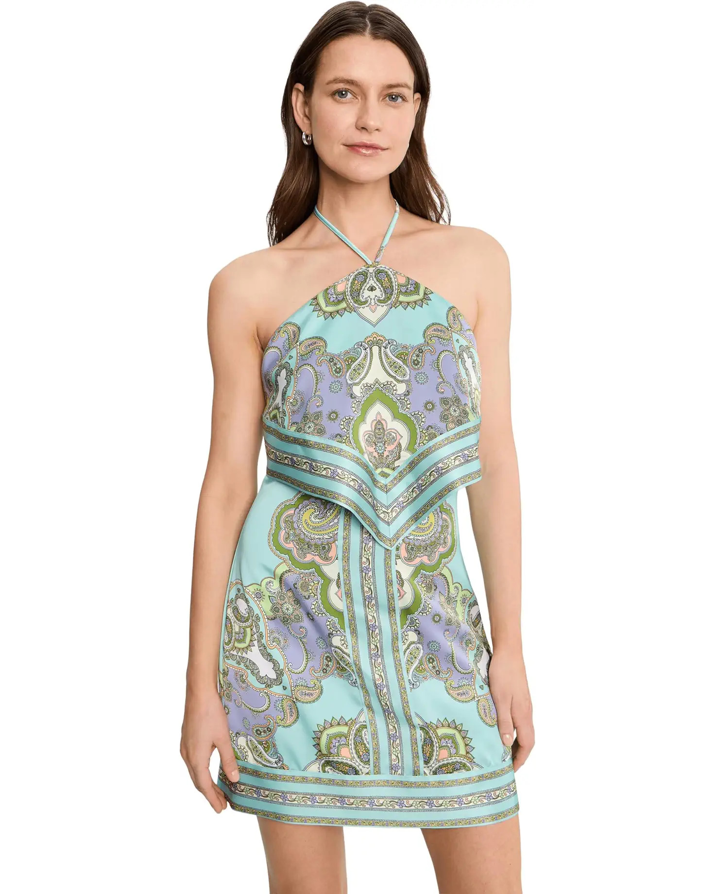 Women's Avec Les Filles Printed Satin Scarf Halter Mini Dress | Zappos.com