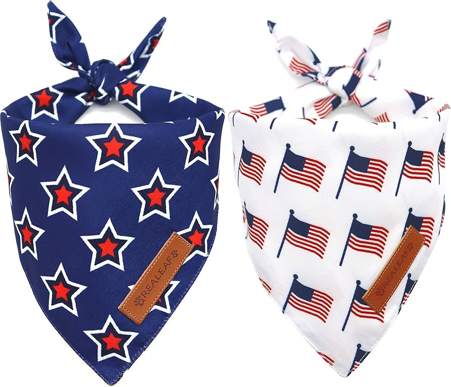 Realeaf American Flag Dog Bandanas 2 Pack, Triangle Reversible 4th of July Pet Scarf for Boy and ... | Amazon (US)