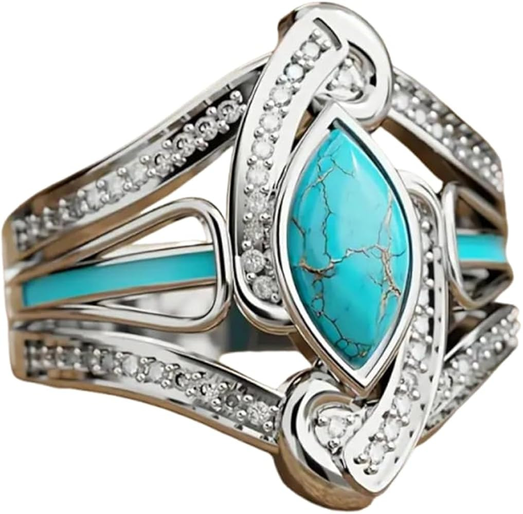 Turquoise Ring for Women - Vintage Bohemian Western Style Turquoise Engagement Ring with Cubic Zi... | Amazon (US)