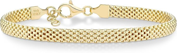 Miabella 18K Gold Over Sterling Silver Italian 5mm Mesh Link Chain Bracelet for Women, 925 Made i... | Amazon (US)