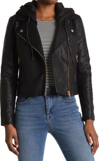 BLANKNYC Faux Leather Hooded Crop Moto Jacket | Nordstromrack | Nordstrom Rack