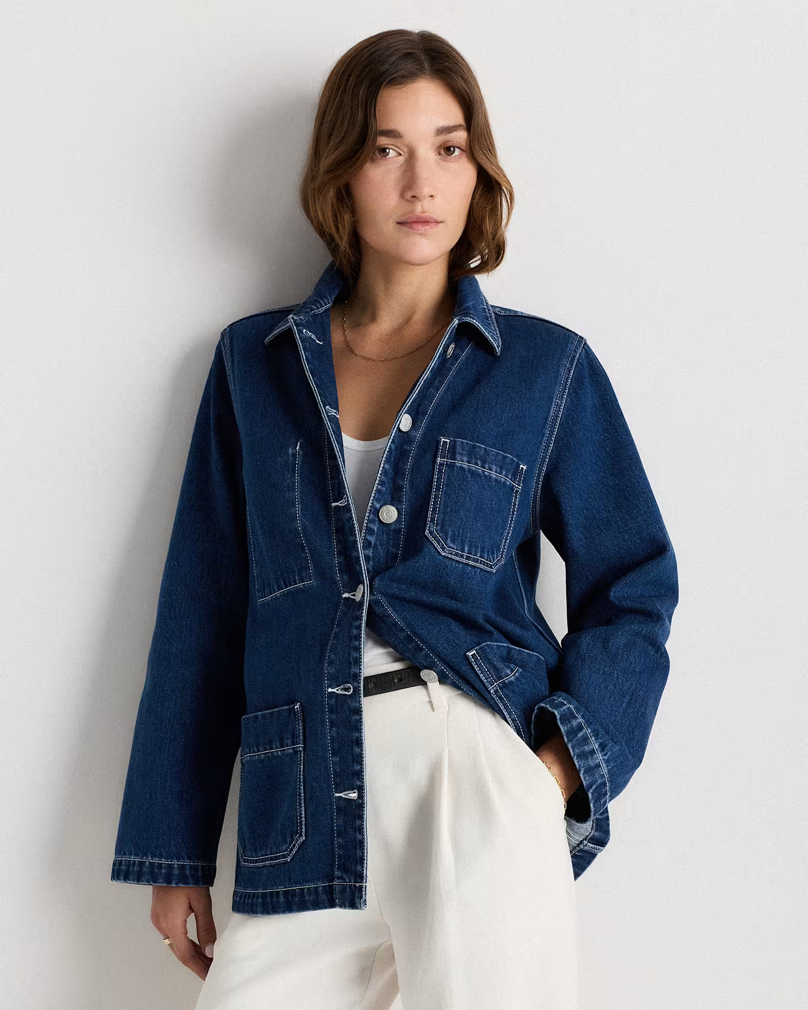 100% Organic Cotton Denim Chore Jacket in Dark Indigo | Quince