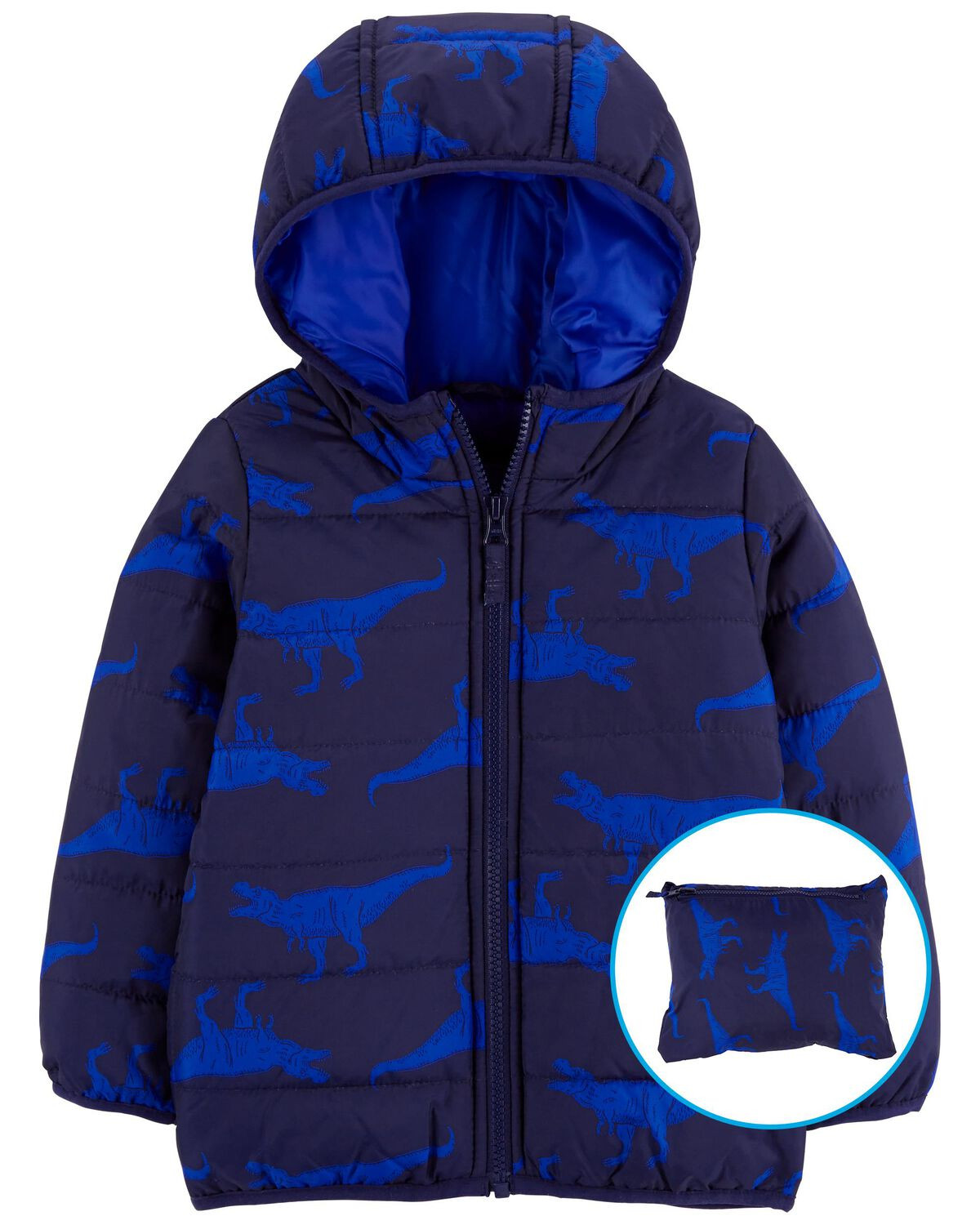 Navy Toddler Dinosaur Packable Puffer Jacket | carters.com | Carter's