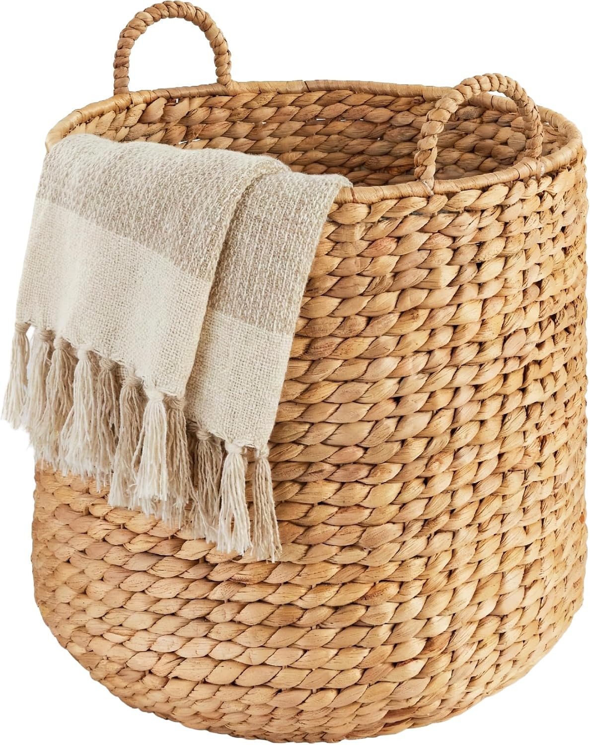 Best Choice Products Round Storage Basket w/Handles, Handwoven Water Hyacinth, Plant Holder, Storage Organizer Tote Bin for Bedroom, Living Room, Bathroom - Natural | Amazon (US)
