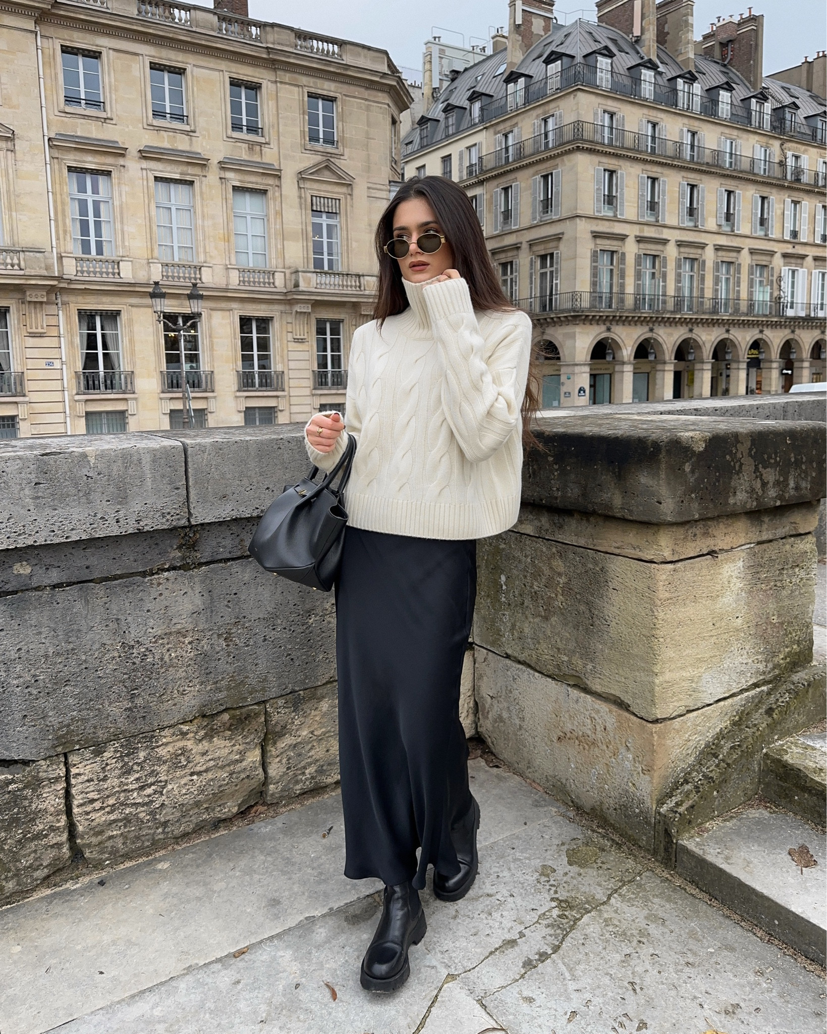 Satin skirt + sweater 🤍 
Use 25gava for 25% off LILYSILK cashmere Sweater 

#LTKsalealert #LTKstyletip #LTKworkwear