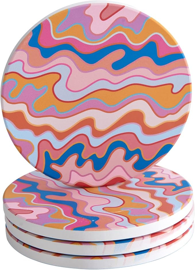 RoomTalks Retro Groovy Colorful Coasters for Drink Absorbent 4pcs, Psychedelic Stripe Abstract Ar... | Amazon (US)