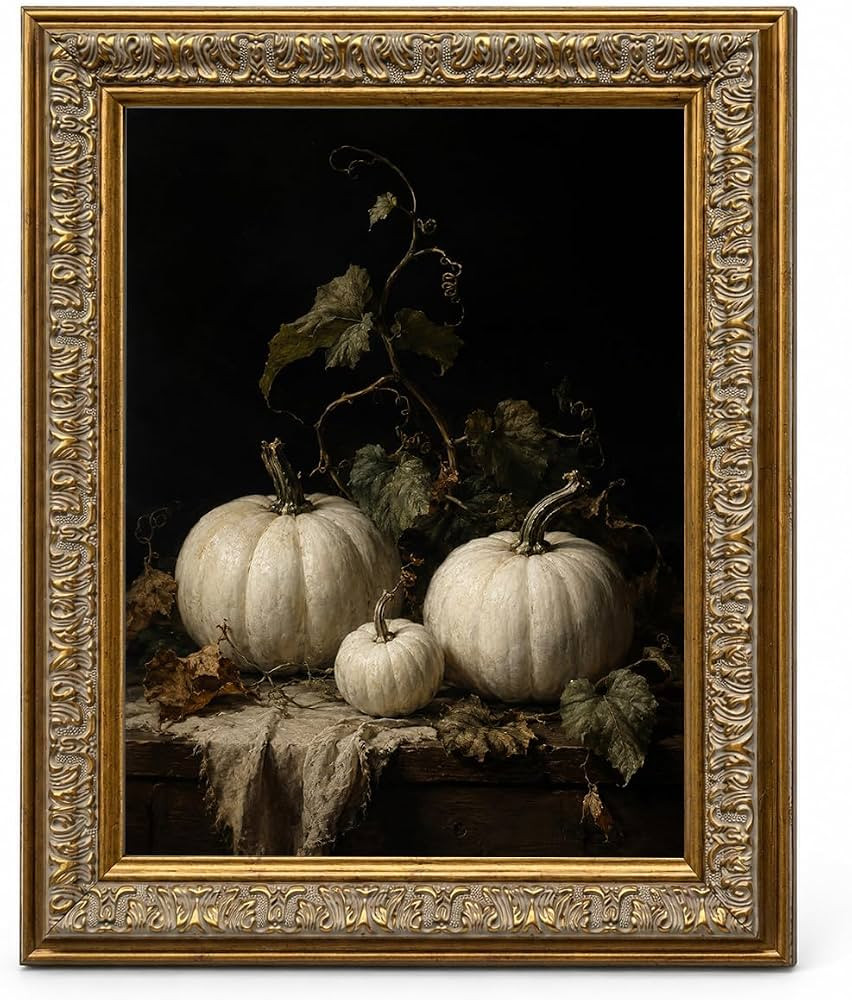 White Pumpkin Still Life Wall Art Vintage Halloween Pumpkin Painting Dark Botanical Canvas Print ... | Amazon (US)